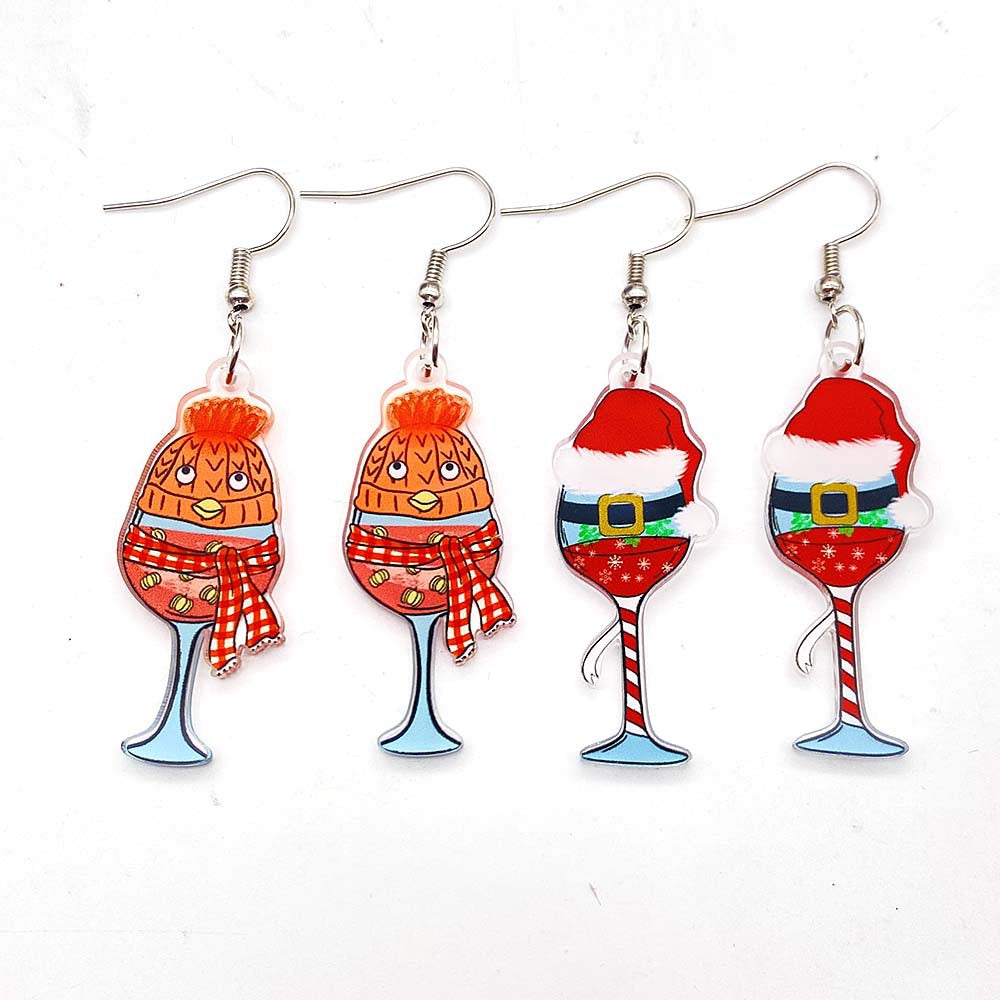 Wholesale Creative Santa Hat Red Wine Glass Colored Light Acrylic Earrings